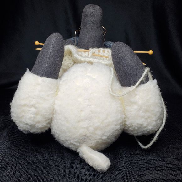 Plush Knitting Granny Sheep Stuffed Animal Black White Knit Needle Sewing 14” - Picture 12 of 16